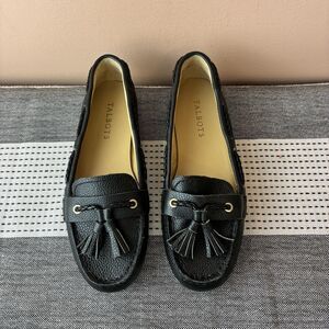Talbots Black Driving Moccasins Pebbled Leather Slip On Shoes Tassels Size 5.5